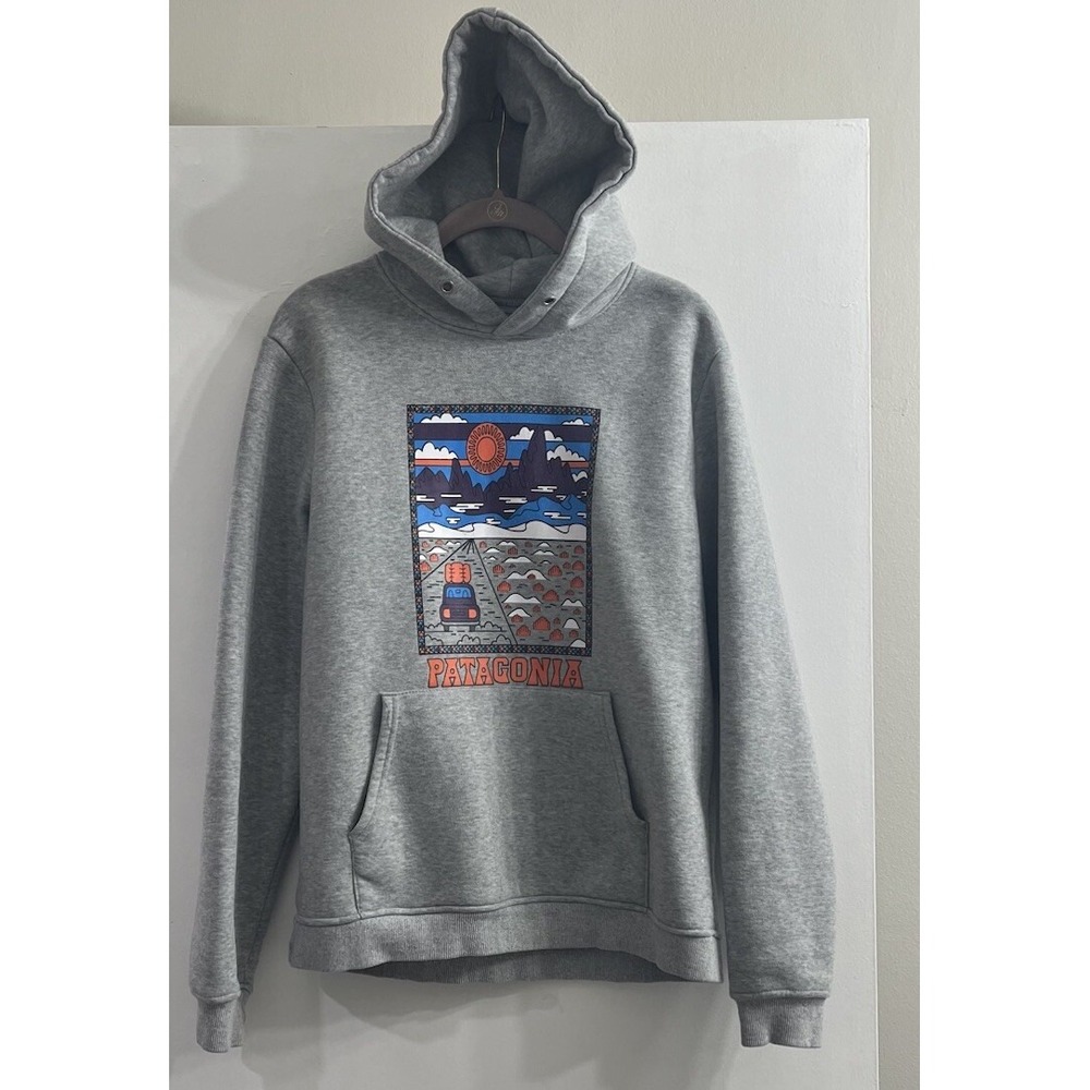 Patagonia Summit Road Uprisal Hoodie Mens S Gray Graphic Fleece Pullover